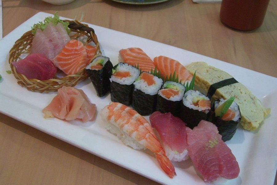 Assorted sushi and sashimi plate